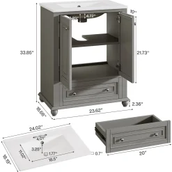 Modern Bathroom Vanity, Freestanding Bathroom Storage Vanity Cabinet with 2 Doors