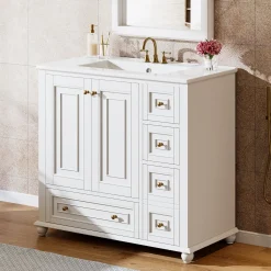 Modern Bathroom Vanity, Freestanding Bathroom Storage Vanity Cabinet with 2 Doors