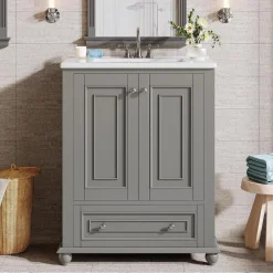 Modern Bathroom Vanity, Freestanding Bathroom Storage Vanity Cabinet with 2 Doors