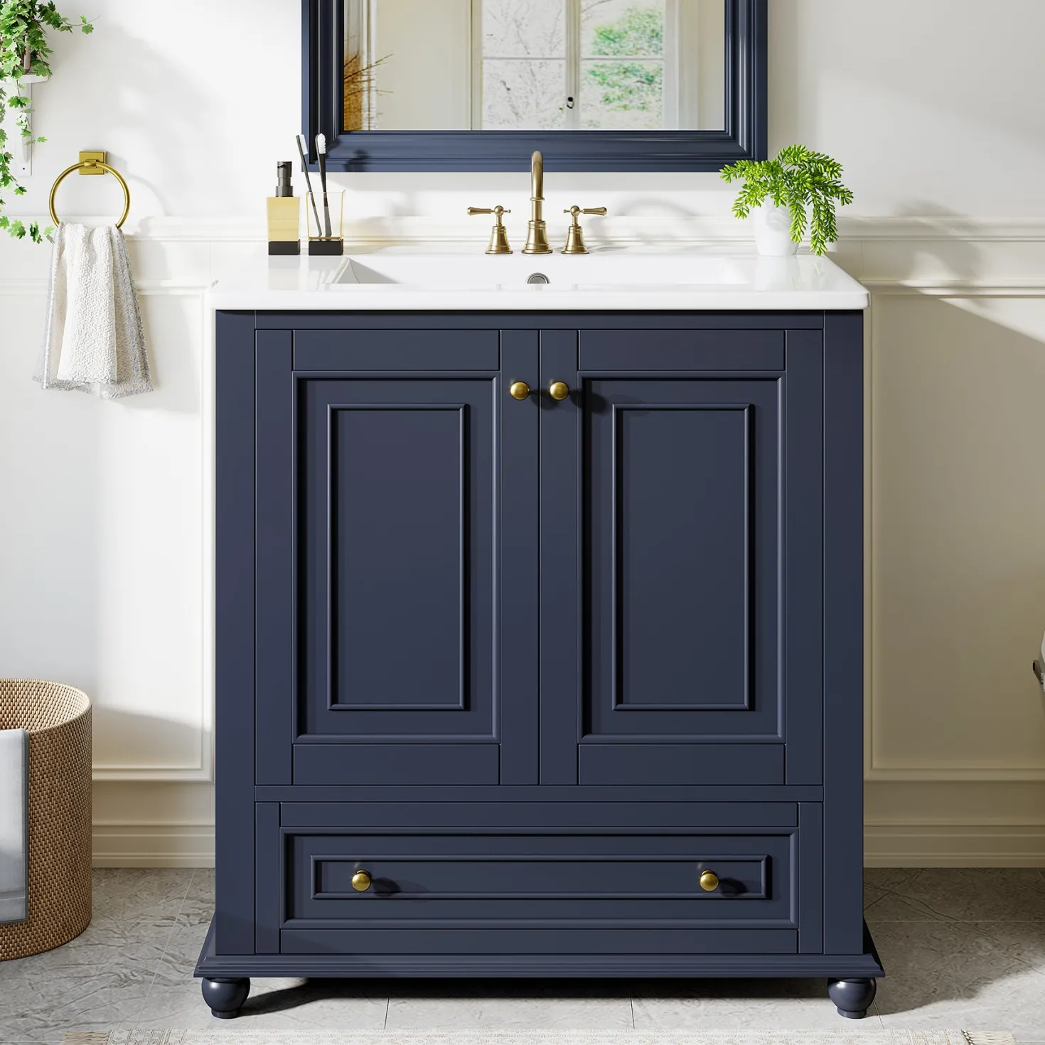 Modern Bathroom Vanity, Freestanding Bathroom Storage Vanity Cabinet with 2 Doors