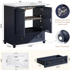 Modern Bathroom Vanity, Freestanding Bathroom Storage Vanity Cabinet with 2 Doors