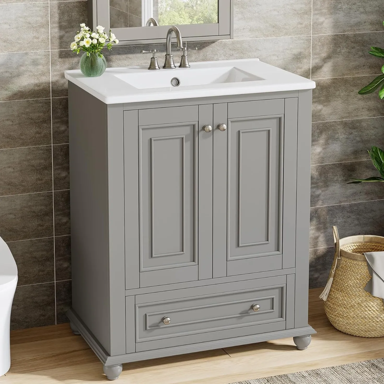 Modern Bathroom Vanity, Freestanding Bathroom Storage Vanity Cabinet with 2 Doors