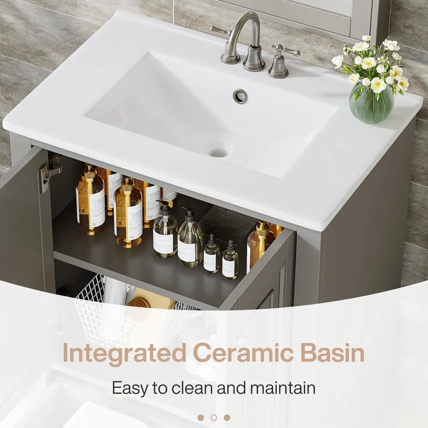 Modern Bathroom Vanity, Freestanding Bathroom Storage Vanity Cabinet with 2 Doors