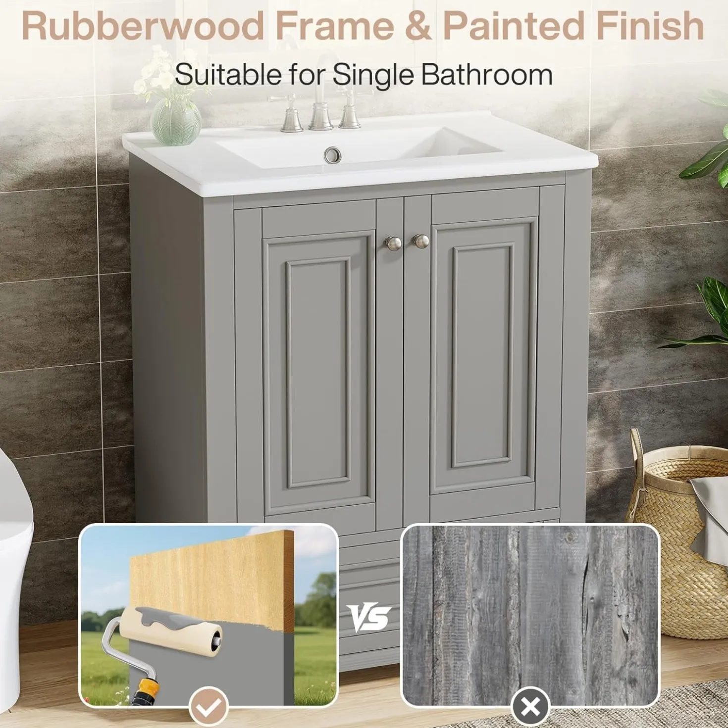 Modern Bathroom Vanity, Freestanding Bathroom Storage Vanity Cabinet with 2 Doors