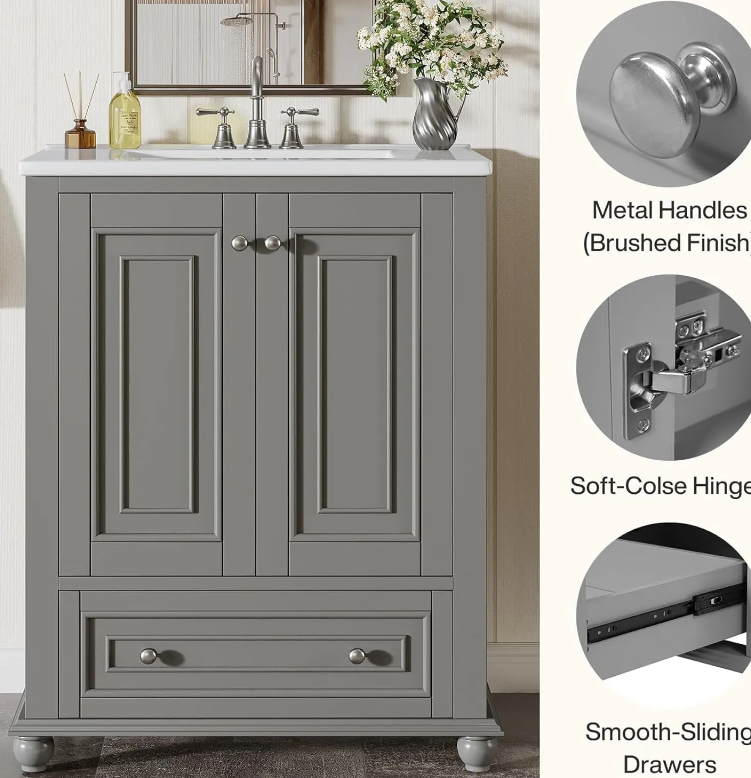 Modern Bathroom Vanity, Freestanding Bathroom Storage Vanity Cabinet with 2 Doors
