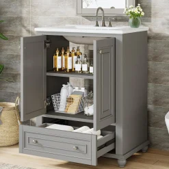 Modern Bathroom Vanity, Freestanding Bathroom Storage Vanity Cabinet with 2 Doors