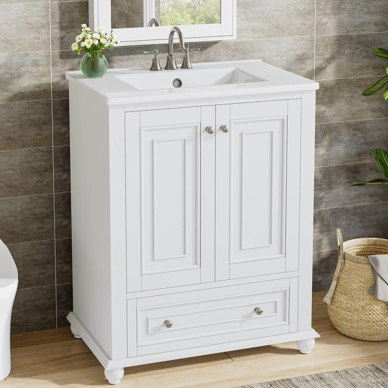 Modern Bathroom Vanity, Freestanding Bathroom Storage Vanity Cabinet with 2 Doors