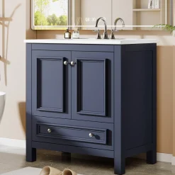 Modern Bathroom Vanity, Vanity Cabinet with Ceramic Basin and 1 Drawer