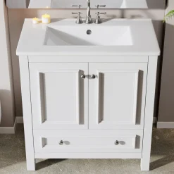 Modern Bathroom Vanity, Vanity Cabinet with Ceramic Basin and 1 Drawer