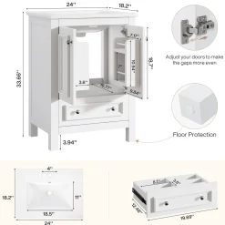 Modern Bathroom Vanity, Vanity Cabinet with Ceramic Basin and 1 Drawer
