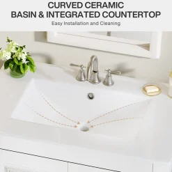 Modern Bathroom Vanity, Vanity Cabinet with Ceramic Basin and 1 Drawer