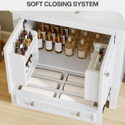 Modern Bathroom Vanity, Vanity Cabinet with Ceramic Basin and 1 Drawer