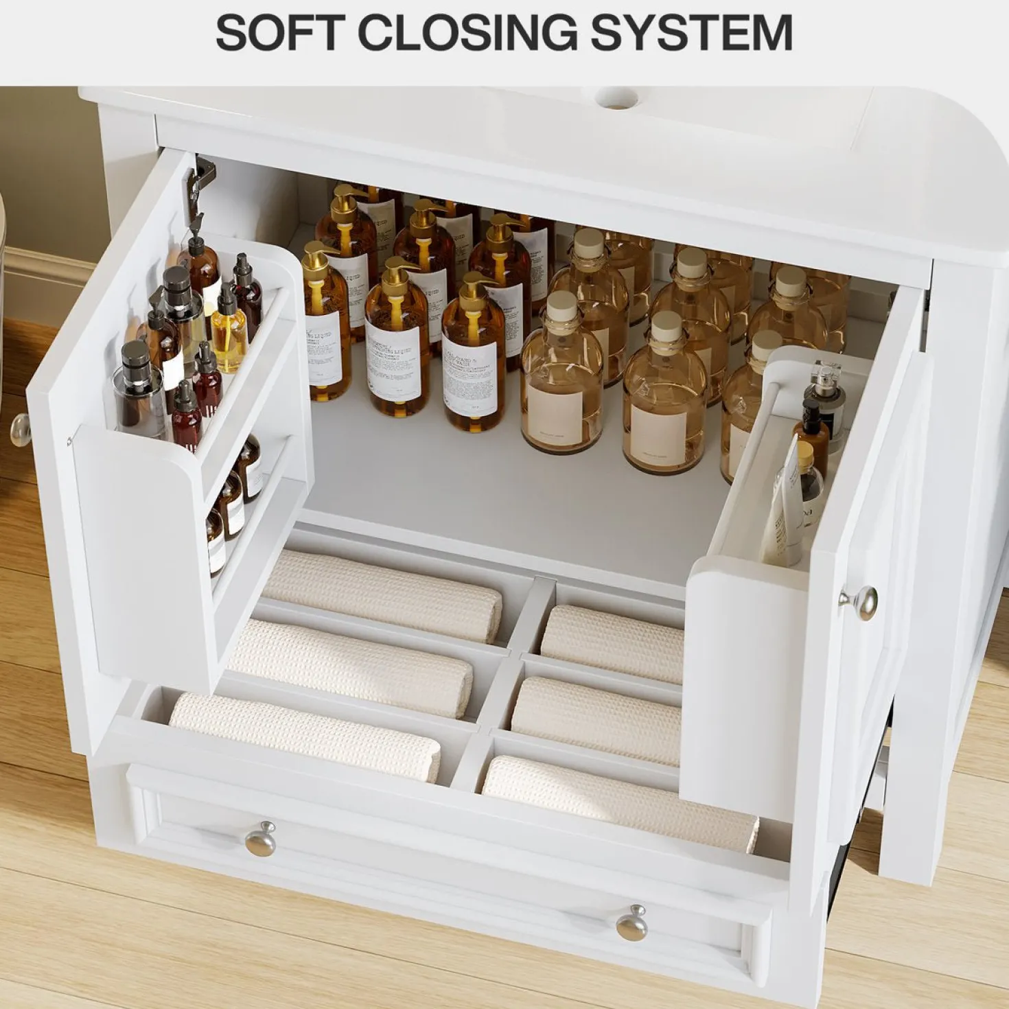 Modern Bathroom Vanity, Vanity Cabinet with Ceramic Basin and 1 Drawer