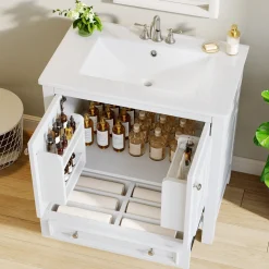 Modern Bathroom Vanity, Vanity Cabinet with Ceramic Basin and 1 Drawer