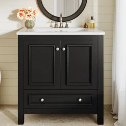 Modern Bathroom Vanity, Vanity Cabinet with Ceramic Basin and 1 Drawer