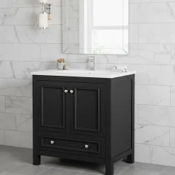Modern Bathroom Vanity, Vanity Cabinet with Ceramic Basin and 1 Drawer