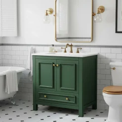 Modern Bathroom Vanity, Vanity Cabinet with Ceramic Basin and 1 Drawer