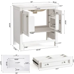 Modern Bathroom Vanity, Vanity Cabinet with Ceramic Basin and 1 Drawer