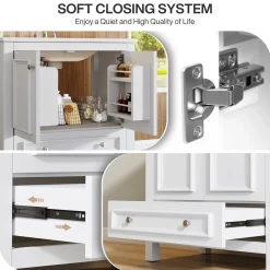 Modern Bathroom Vanity, Vanity Cabinet with Ceramic Basin and 1 Drawer