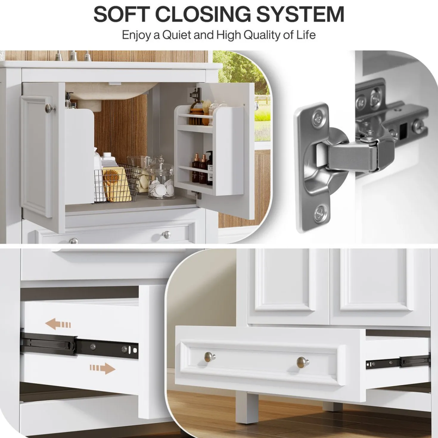 Modern Bathroom Vanity, Vanity Cabinet with Ceramic Basin and 1 Drawer