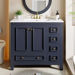 Modern Bathroom Vanity, Vanity Cabinet with Ceramic Basin and 1 Drawer