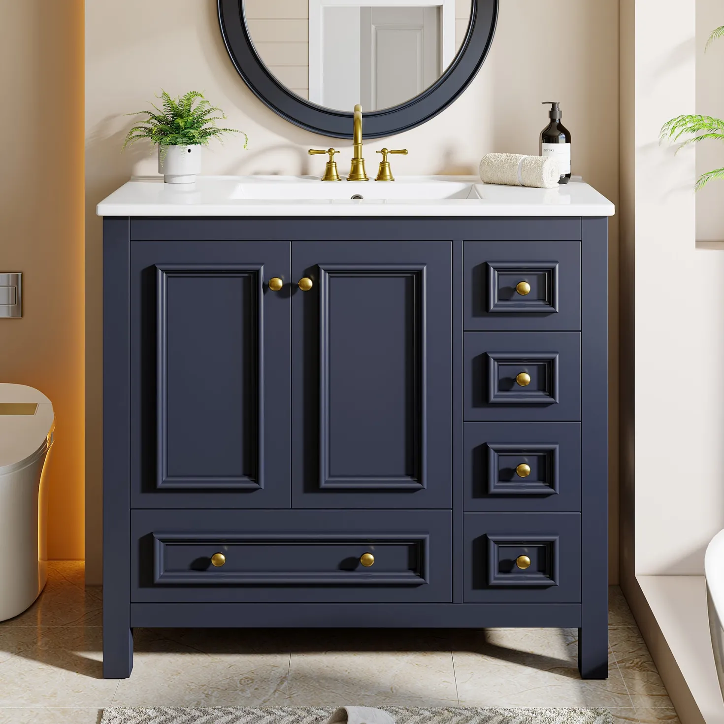 Modern Bathroom Vanity, Vanity Cabinet with Ceramic Basin and 1 Drawer
