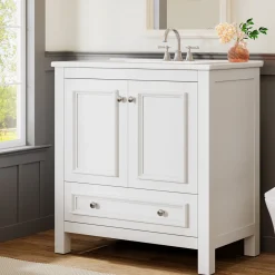 Modern Bathroom Vanity, Vanity Cabinet with Ceramic Basin and 1 Drawer