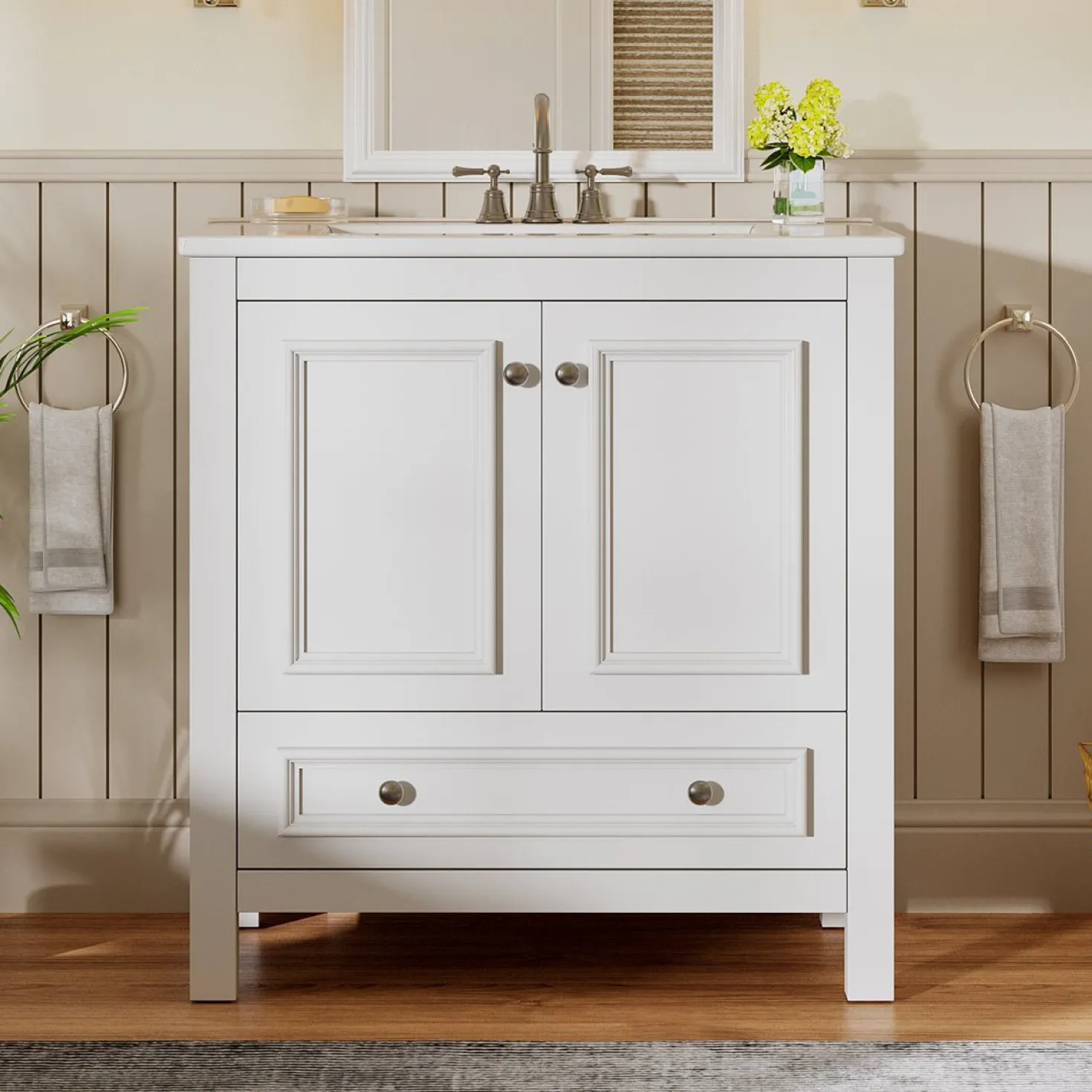 Modern Bathroom Vanity, Vanity Cabinet with Ceramic Basin and 1 Drawer