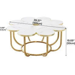 Modern Coffee Table, Flower-Shaped Center Table with Faux Marble Tabletop