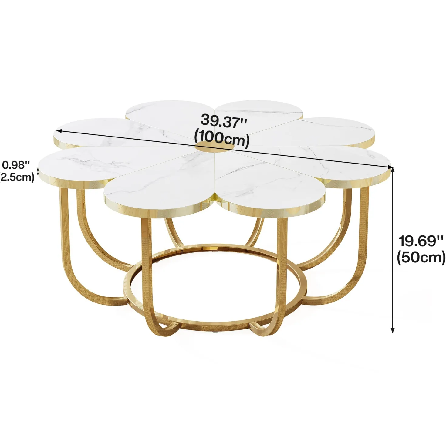 Modern Coffee Table, Flower-Shaped Center Table with Faux Marble Tabletop