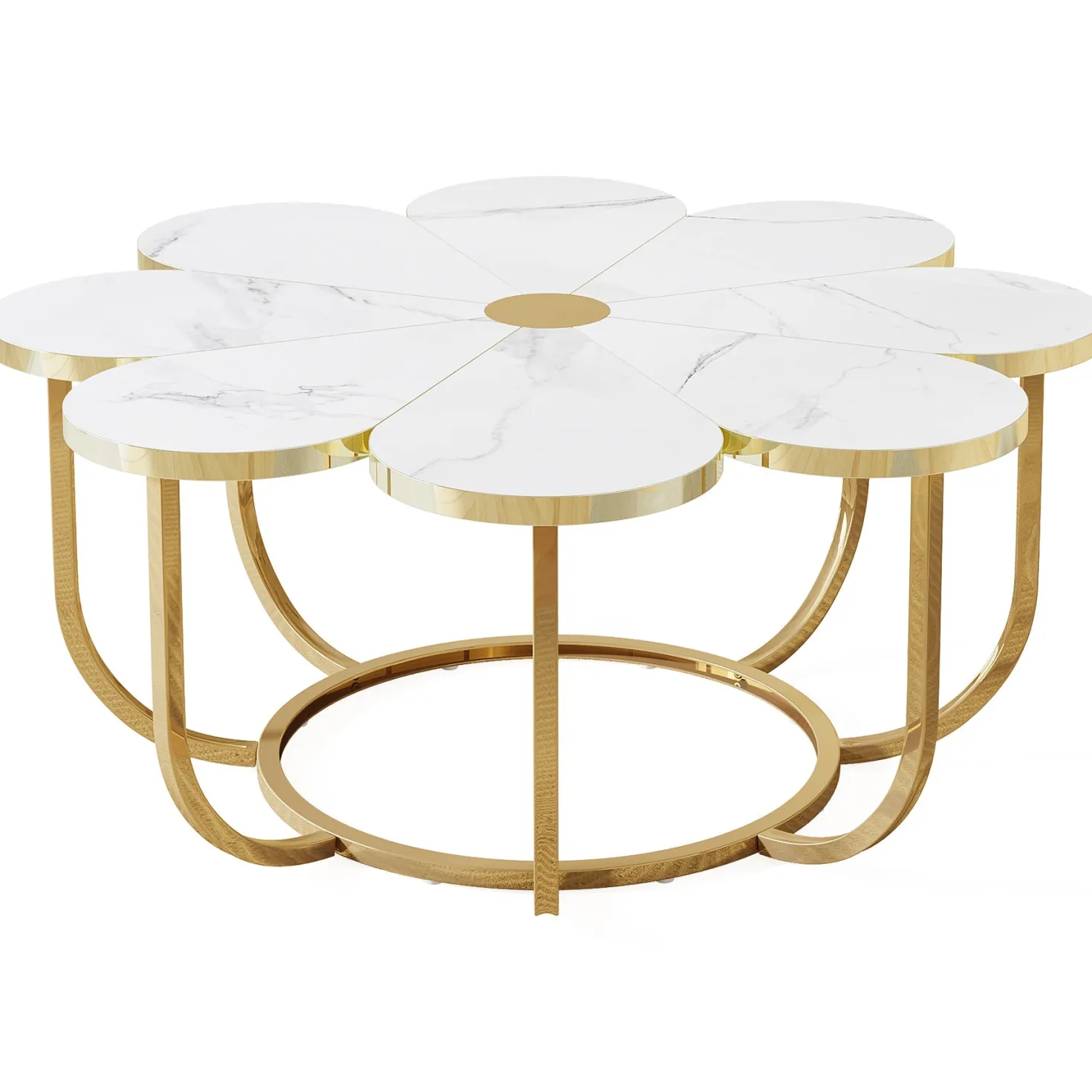 Modern Coffee Table, Flower-Shaped Center Table with Faux Marble Tabletop