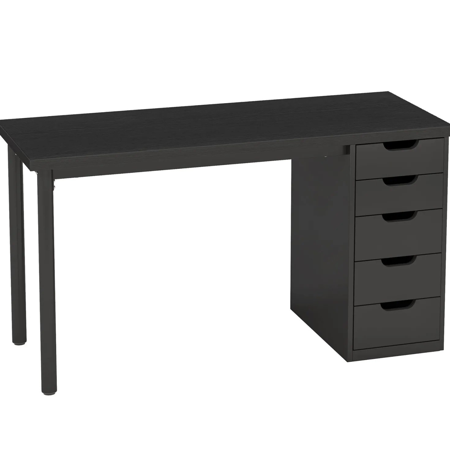 Modern Computer Desk, 47" Study Writing Table with 5 Reversible Drawers for Home Office