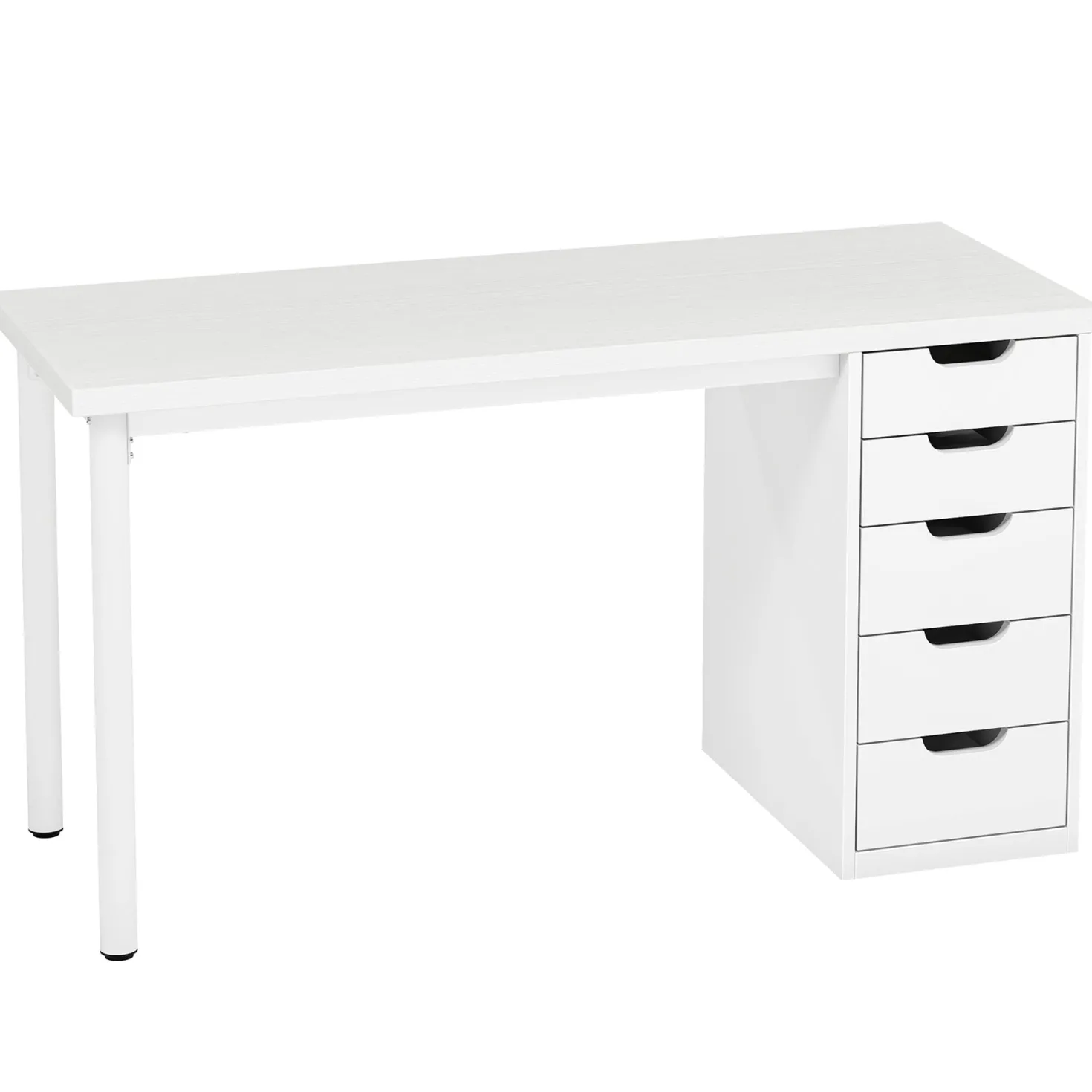 Modern Computer Desk, 47" Study Writing Table with 5 Reversible Drawers for Home Office
