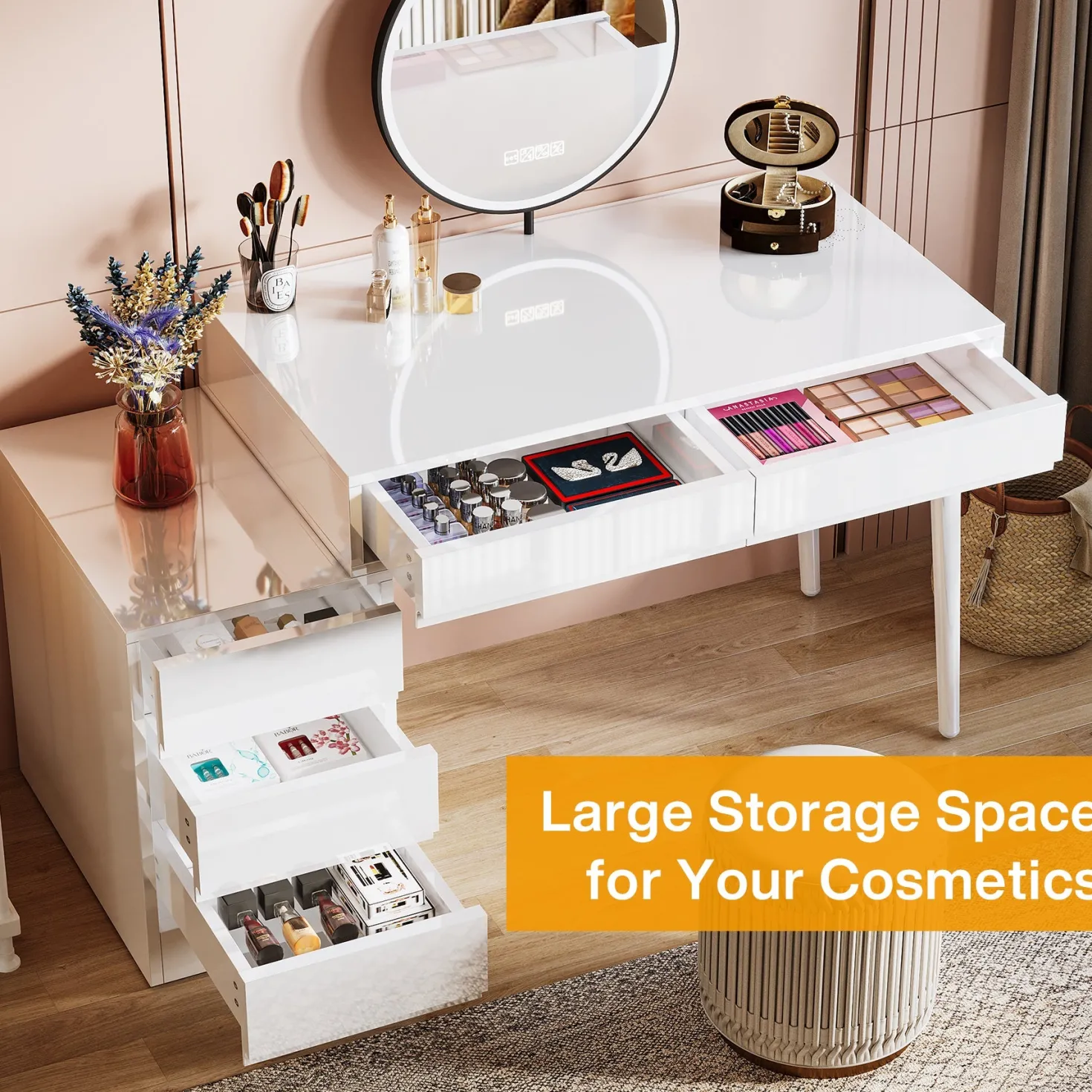 Modern Computer Desk Home Office Desk with 5 Storage Drawers
