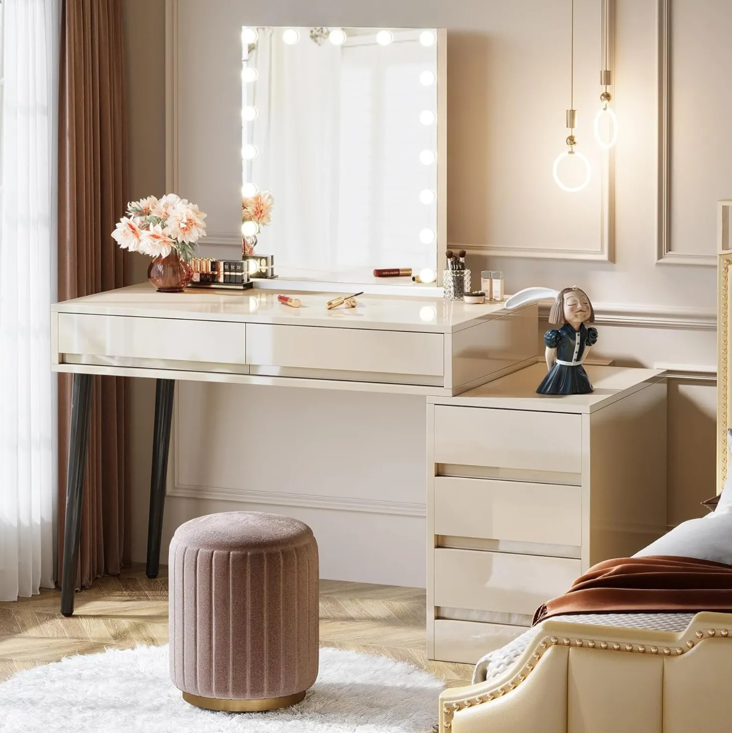 Modern Computer Desk Home Office Desk with 5 Storage Drawers