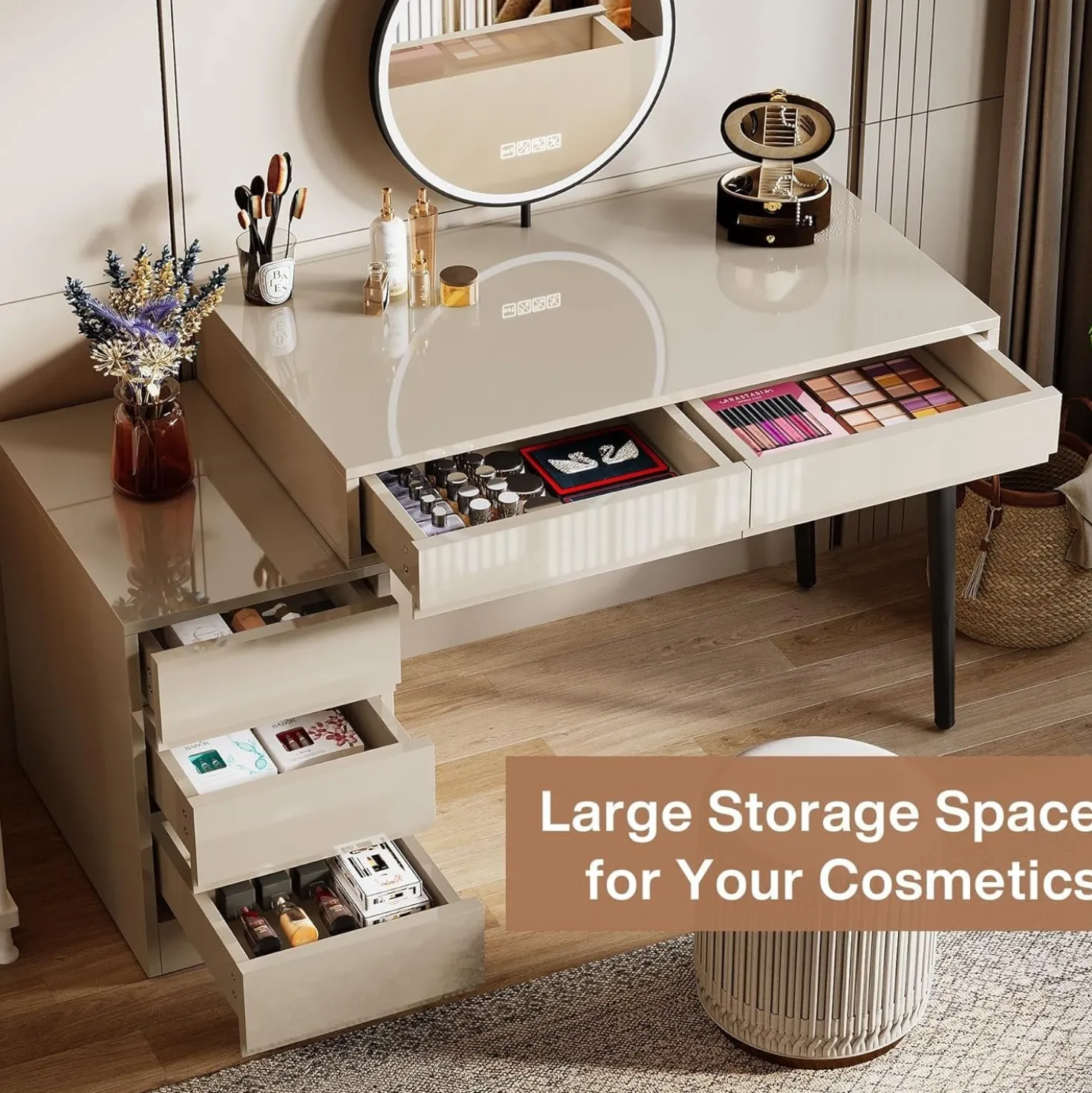 Modern Computer Desk Home Office Desk with 5 Storage Drawers