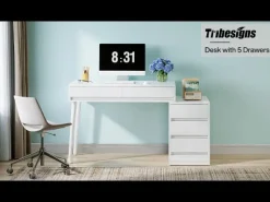 Modern Computer Desk Home Office Desk with 5 Storage Drawers