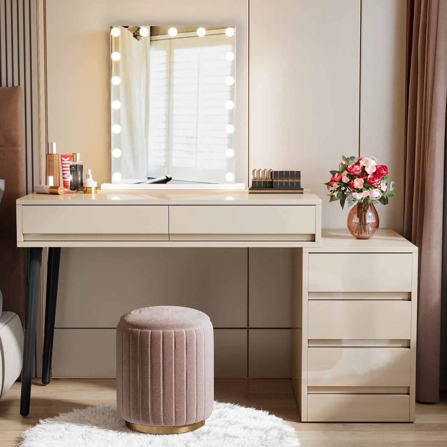 Modern Computer Desk Home Office Desk with 5 Storage Drawers