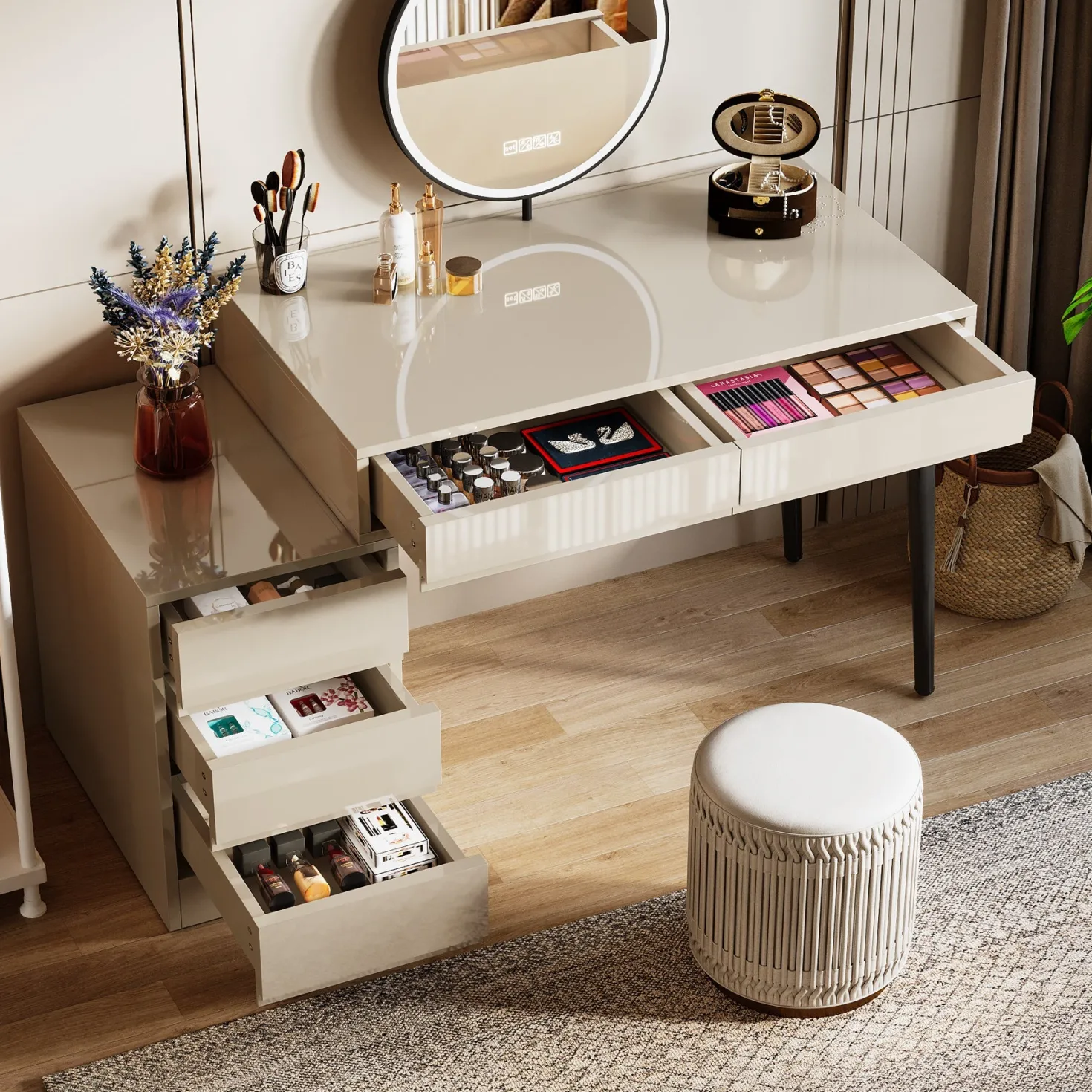 Modern Computer Desk Home Office Desk with 5 Storage Drawers