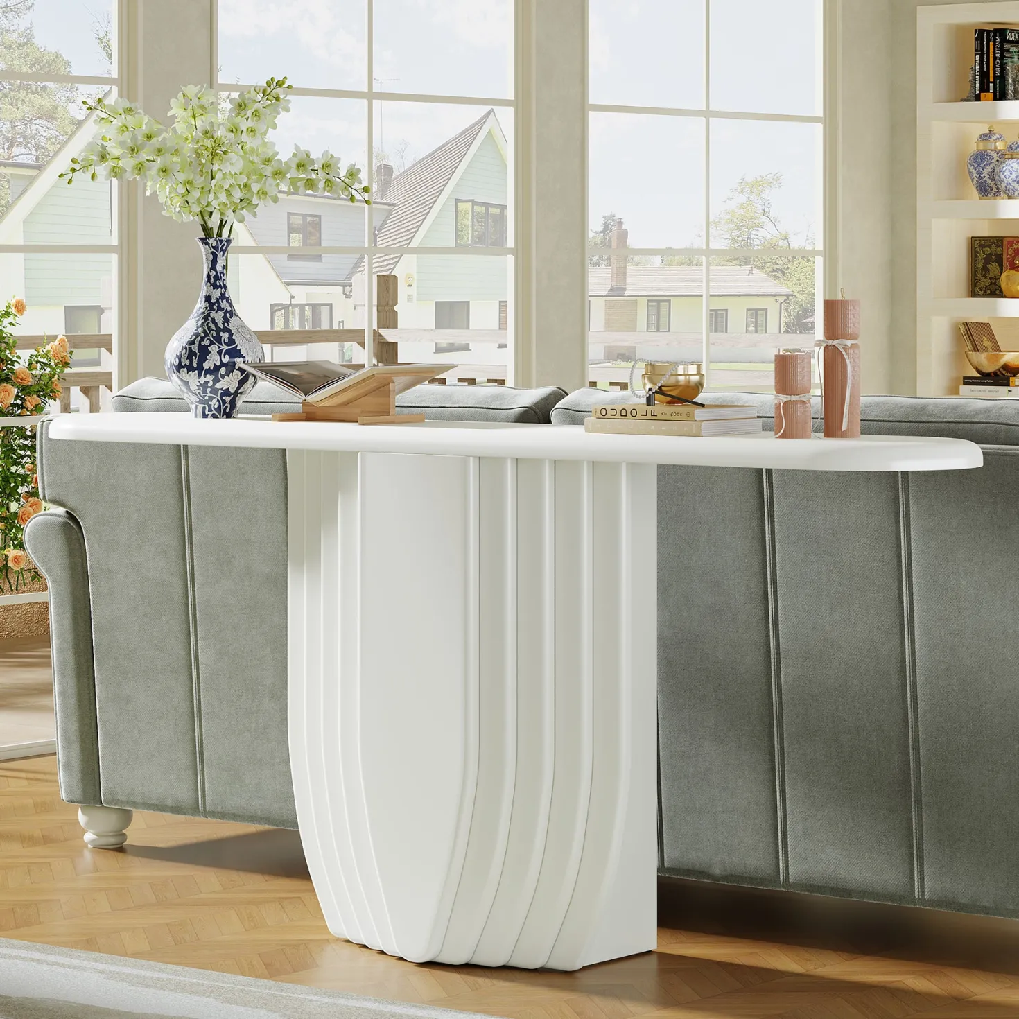 Modern Console Table, 63" Entryway Sofa Table with Geometric Base