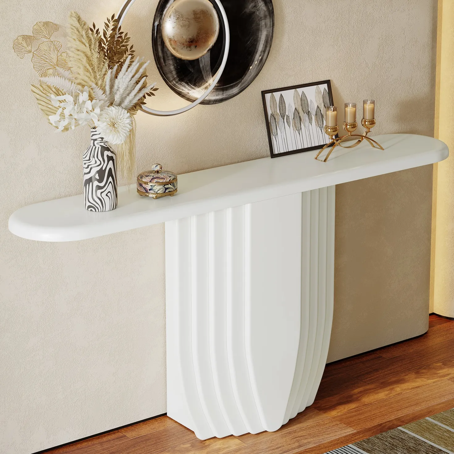 Modern Console Table, 63" Entryway Sofa Table with Geometric Base