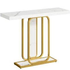 Modern Console Table, 41" Faux Marble Sofa Table with LED Lights