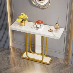 Modern Console Table, 41" Faux Marble Sofa Table with LED Lights