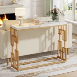 Modern Console Table, 42.5" Sofa Foyer Table with Faux Marble Tabletop