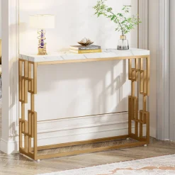 Modern Console Table, 42.5" Sofa Foyer Table with Faux Marble Tabletop