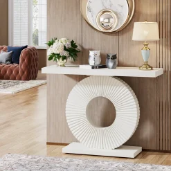 Modern Console Table 40" Wood Sofa Table with Geometric Base
