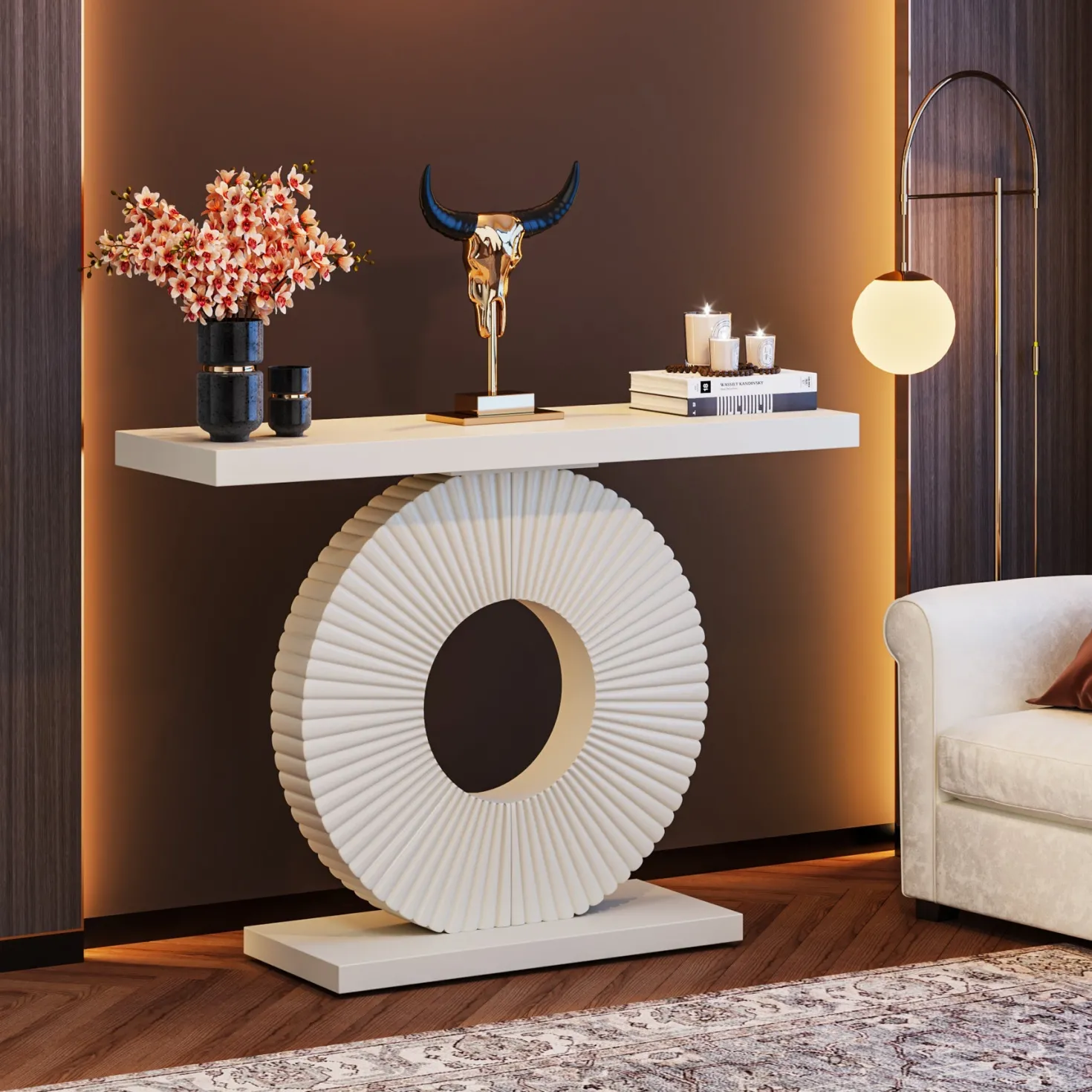 Modern Console Table 40" Wood Sofa Table with Geometric Base