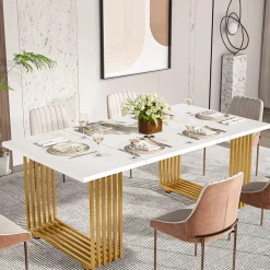 Modern Dining Table, 70.8 Inches Kitchen Table for 6-8 People