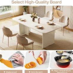 Modern Dining Table, 63" Large Rectangle Kitchen Table for 4-6 People