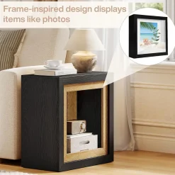 Modern End Table, Rectangle Side Table with Frame-Inspired Design